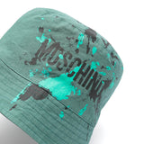 Moschino Kids Cappello Bucket Verde con Stampa Vernice