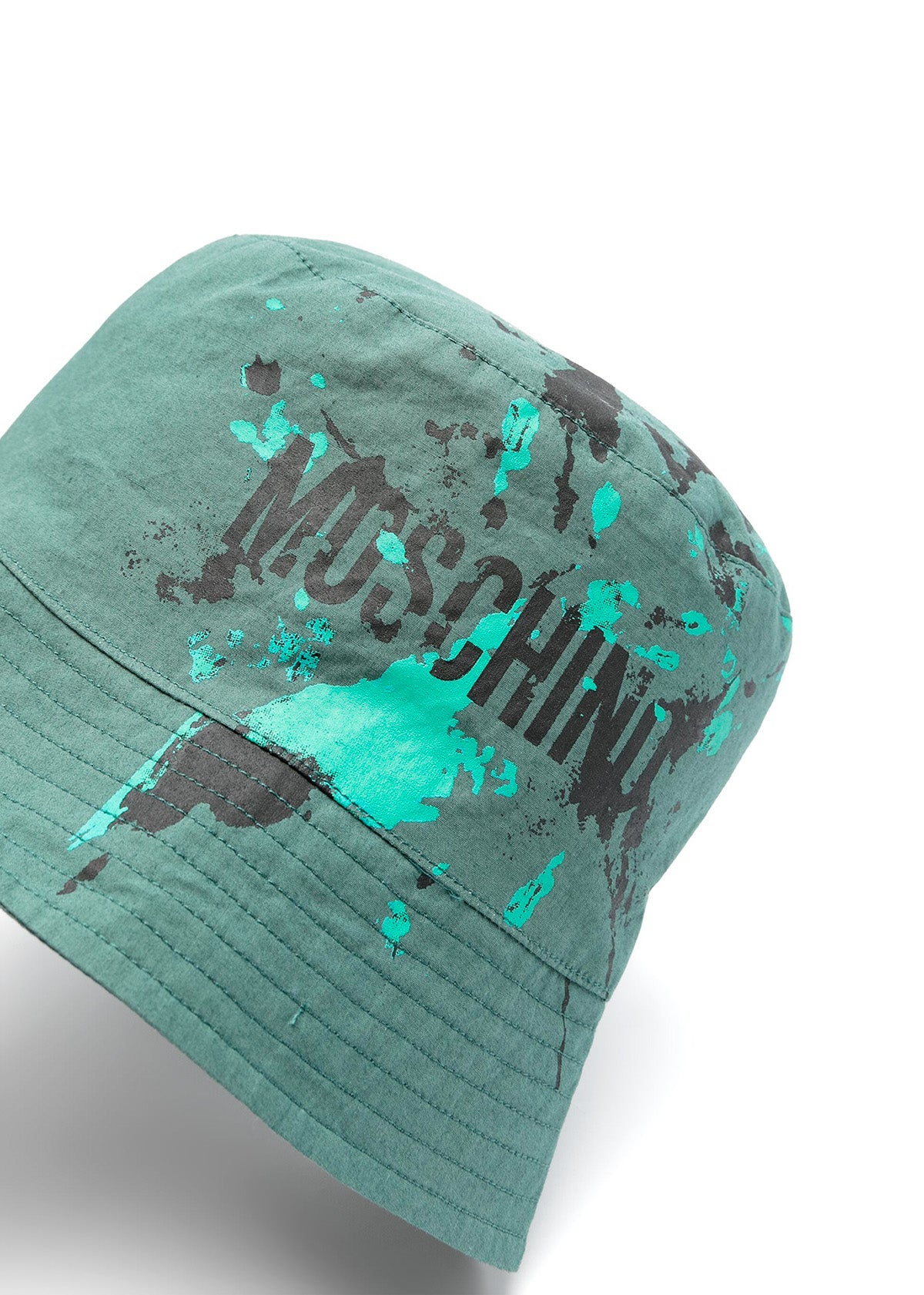 Moschino Kids Cappello Bucket Verde con Stampa Vernice