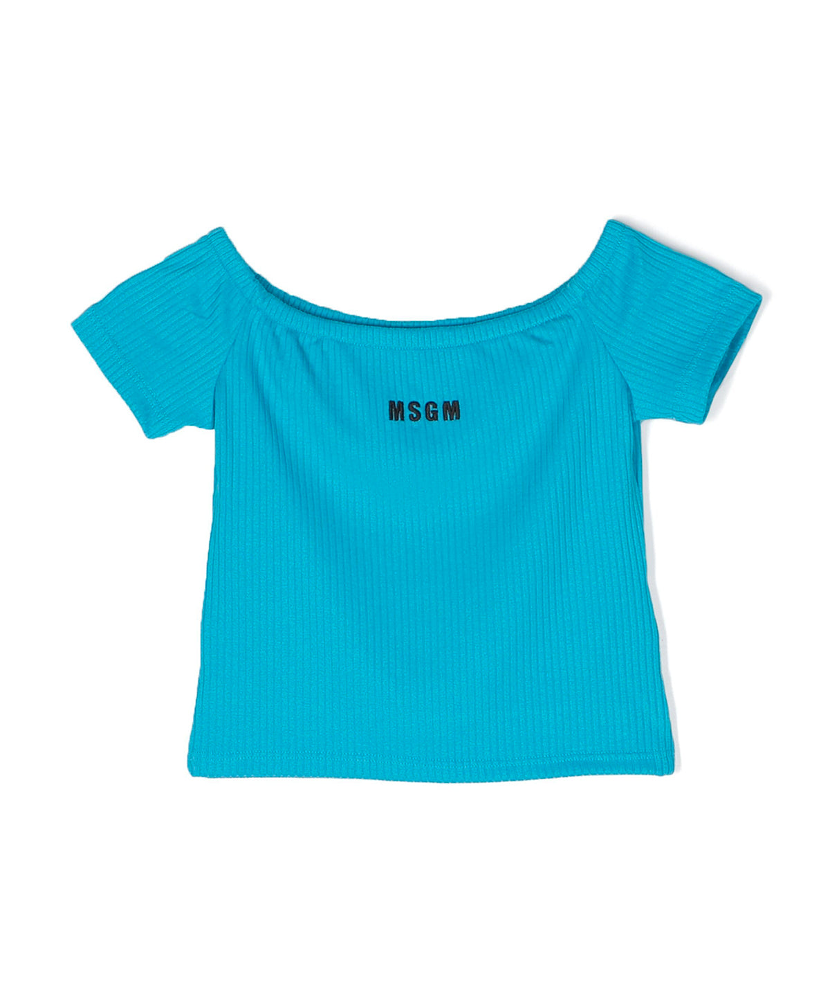 Msgm Kids Maglia Crop Turchese a Costine