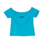 Msgm Kids Maglia Crop Turchese a Costine