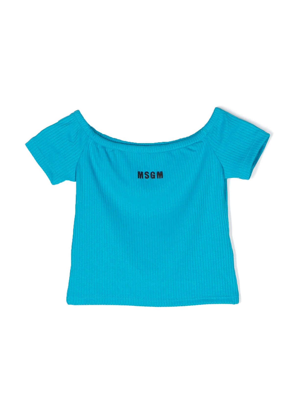 Msgm Kids Maglia Crop Turchese a Costine