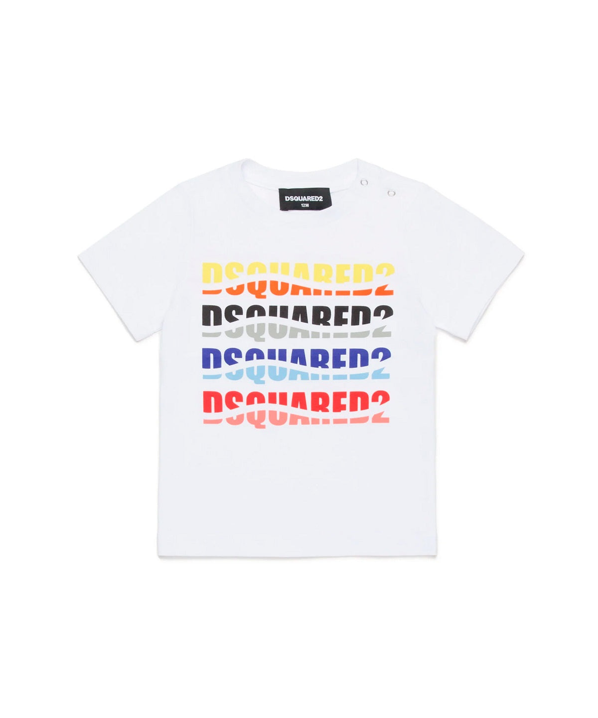 Dsquared2 Kids T-Shirt Bianca con Logo Multicolor Effetto Wave per Neonati