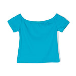 Msgm Kids Maglia Crop Turchese a Costine