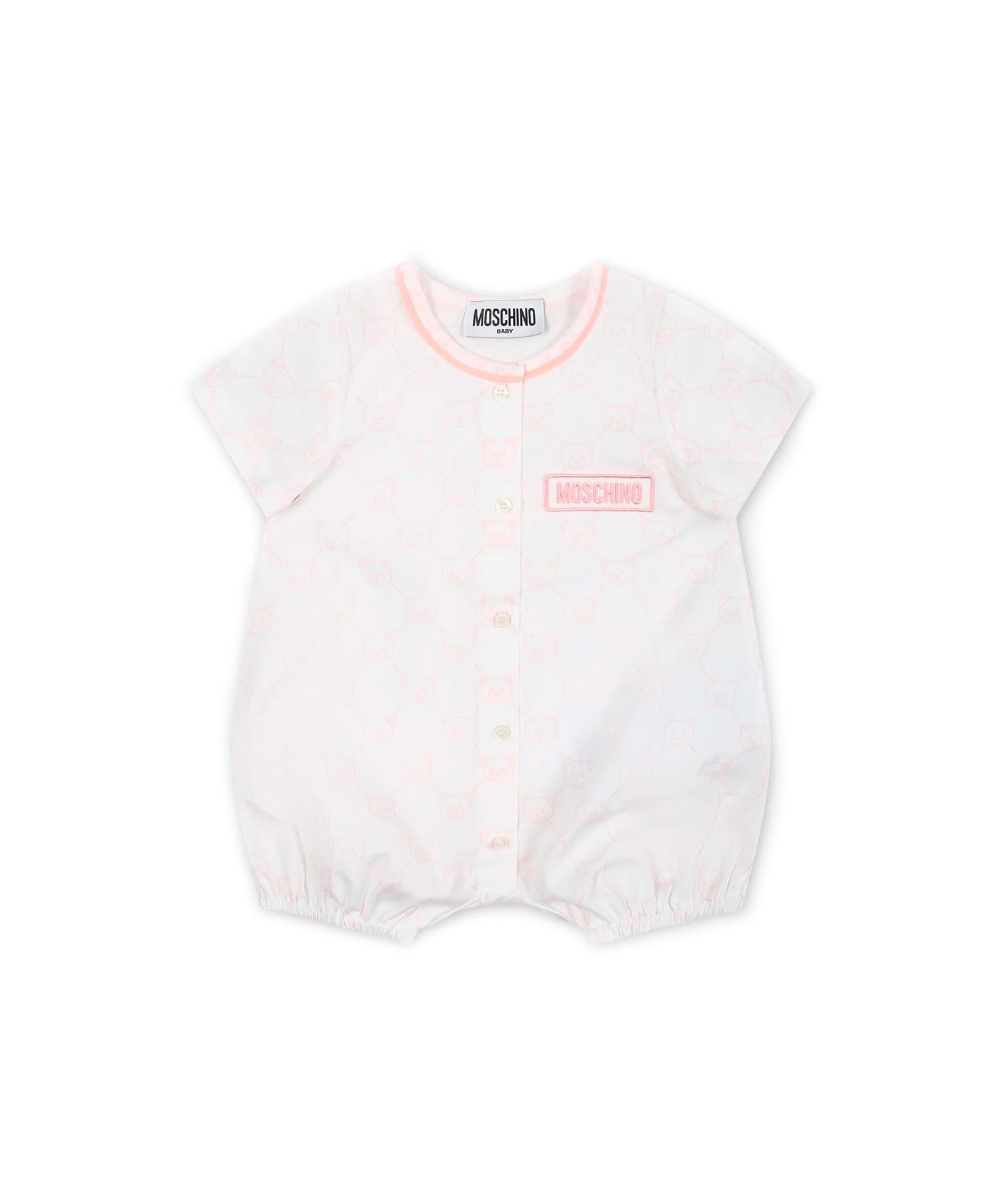 Moschino Kids Pagliaccetto Toy Quilted Bianco/Rosa con Stampa All-over