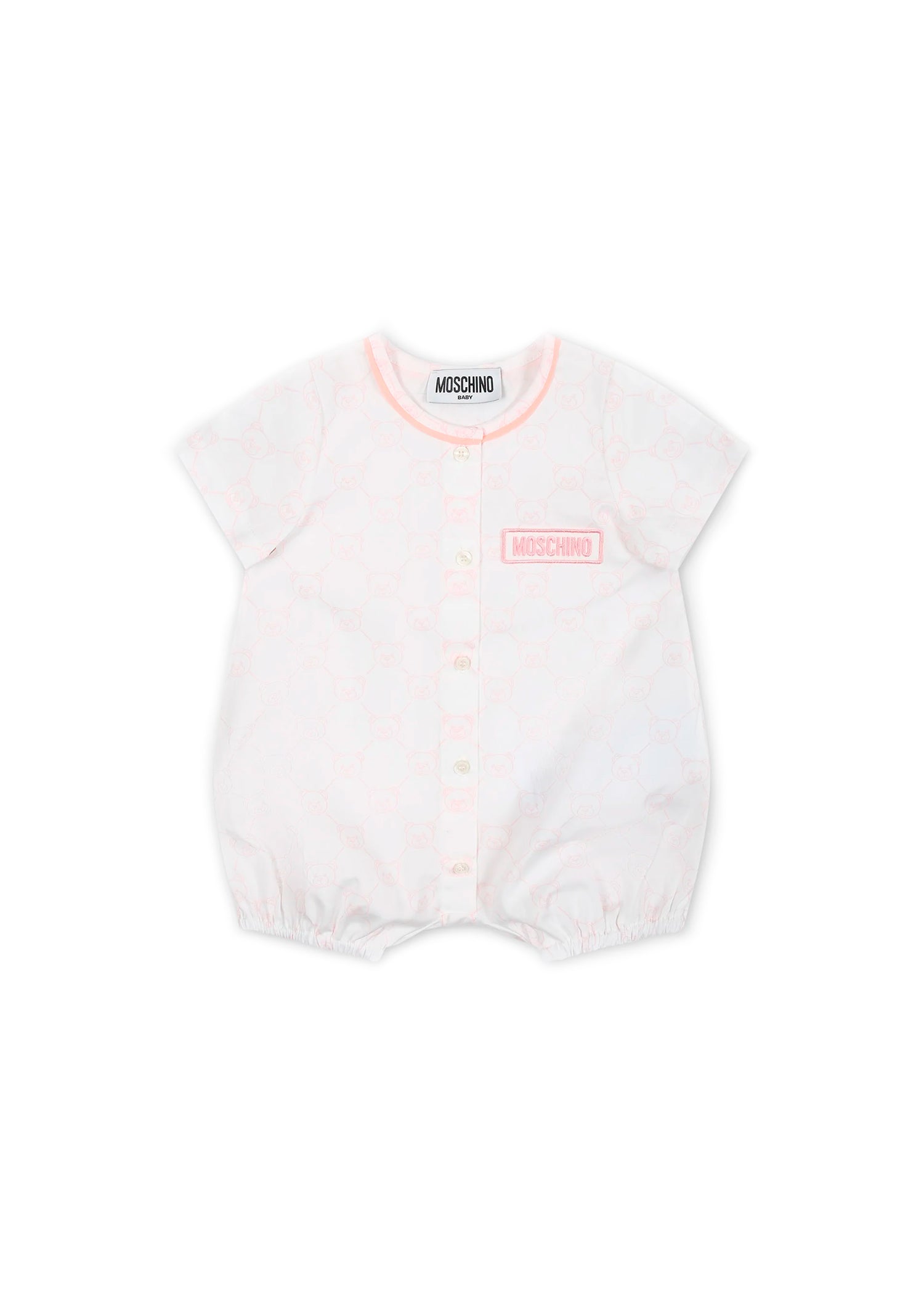 Moschino Kids Pagliaccetto Toy Quilted Bianco/Rosa con Stampa All-over