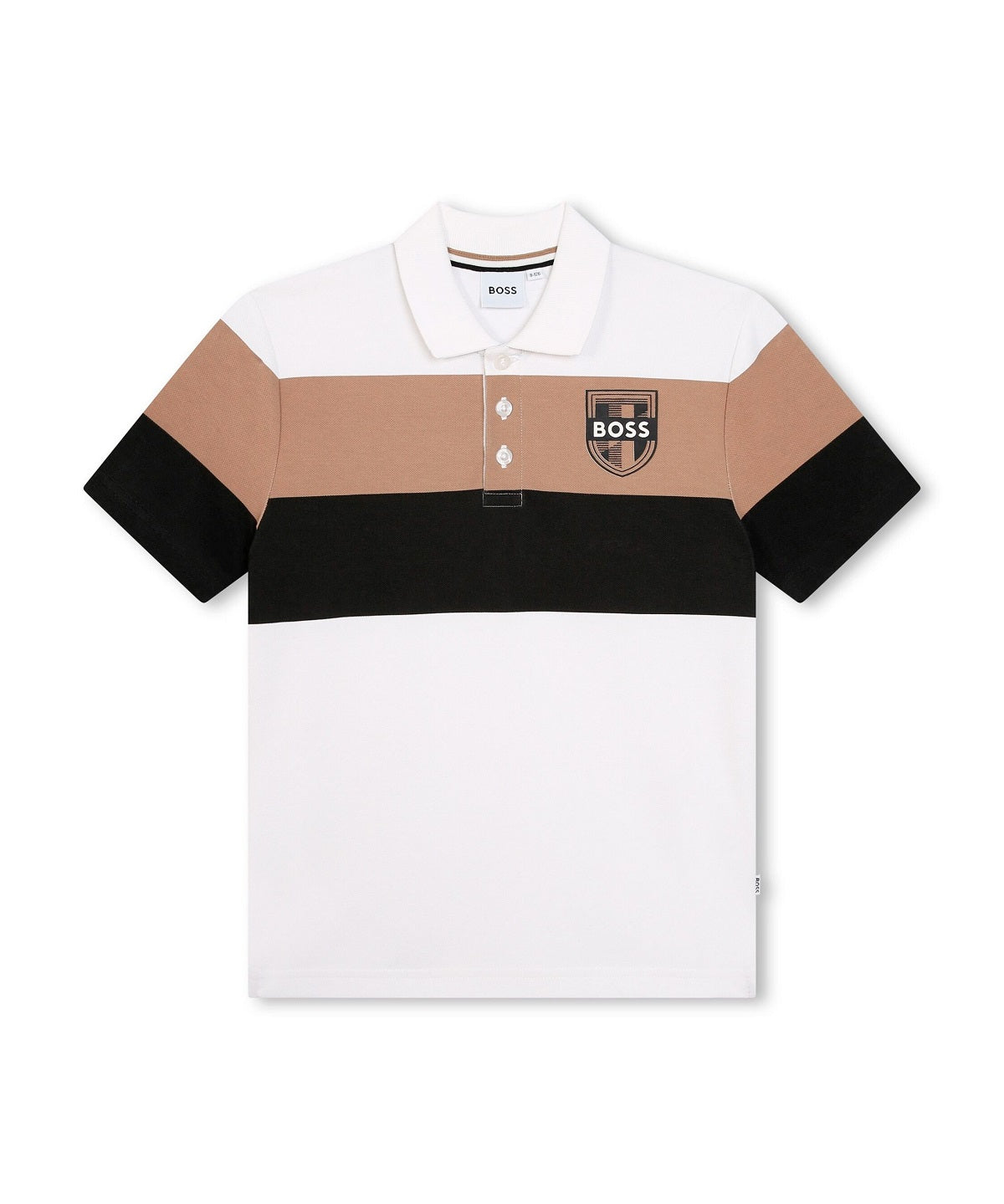 Boss Kids Polo a Righe Bianca con Stampa per Bambini