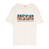 MSGM Kids T-Shirt Crema con Stampa Logo Multicolor per Bambini