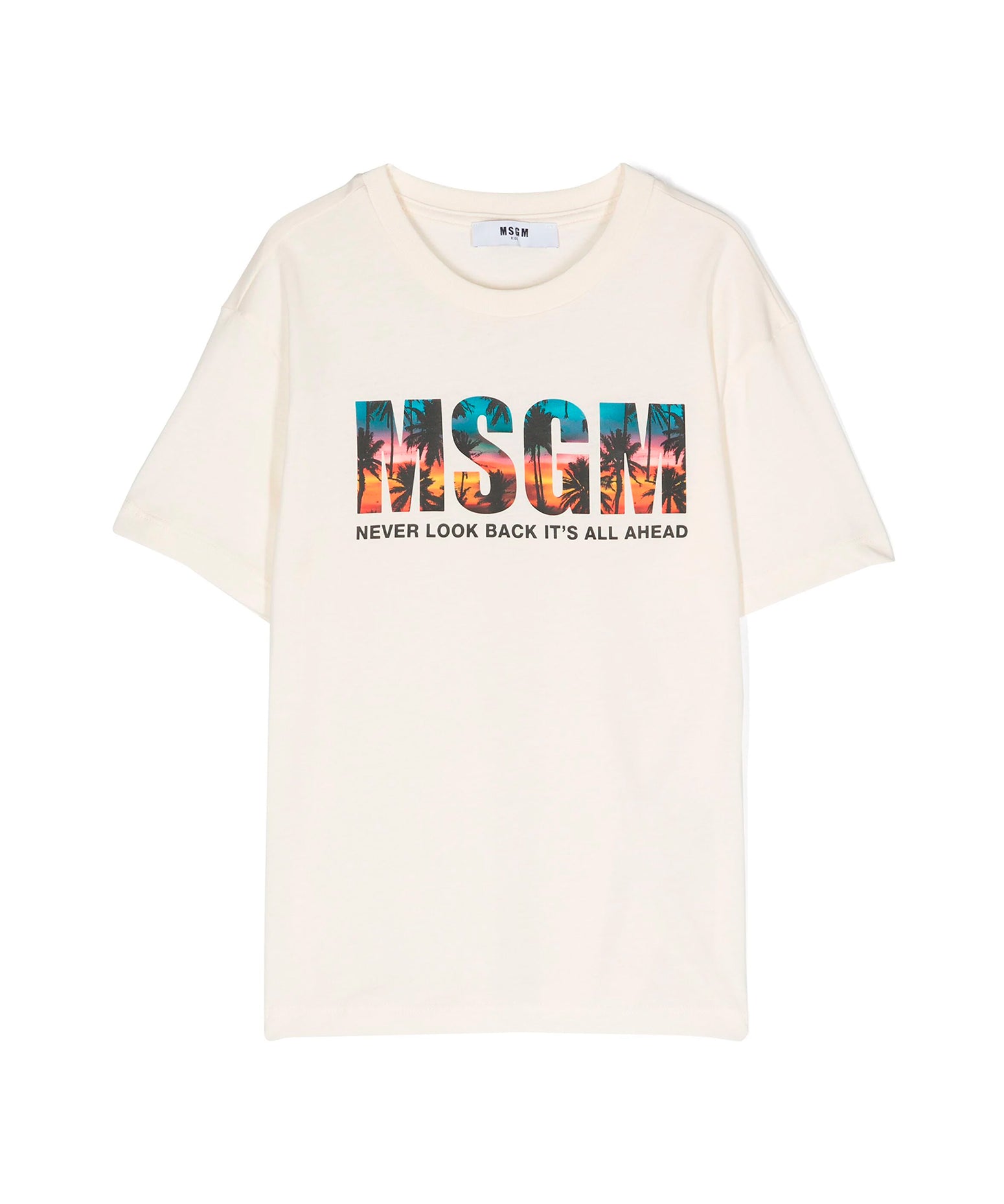 MSGM Kids T-Shirt Crema con Stampa Logo Multicolor per Bambini