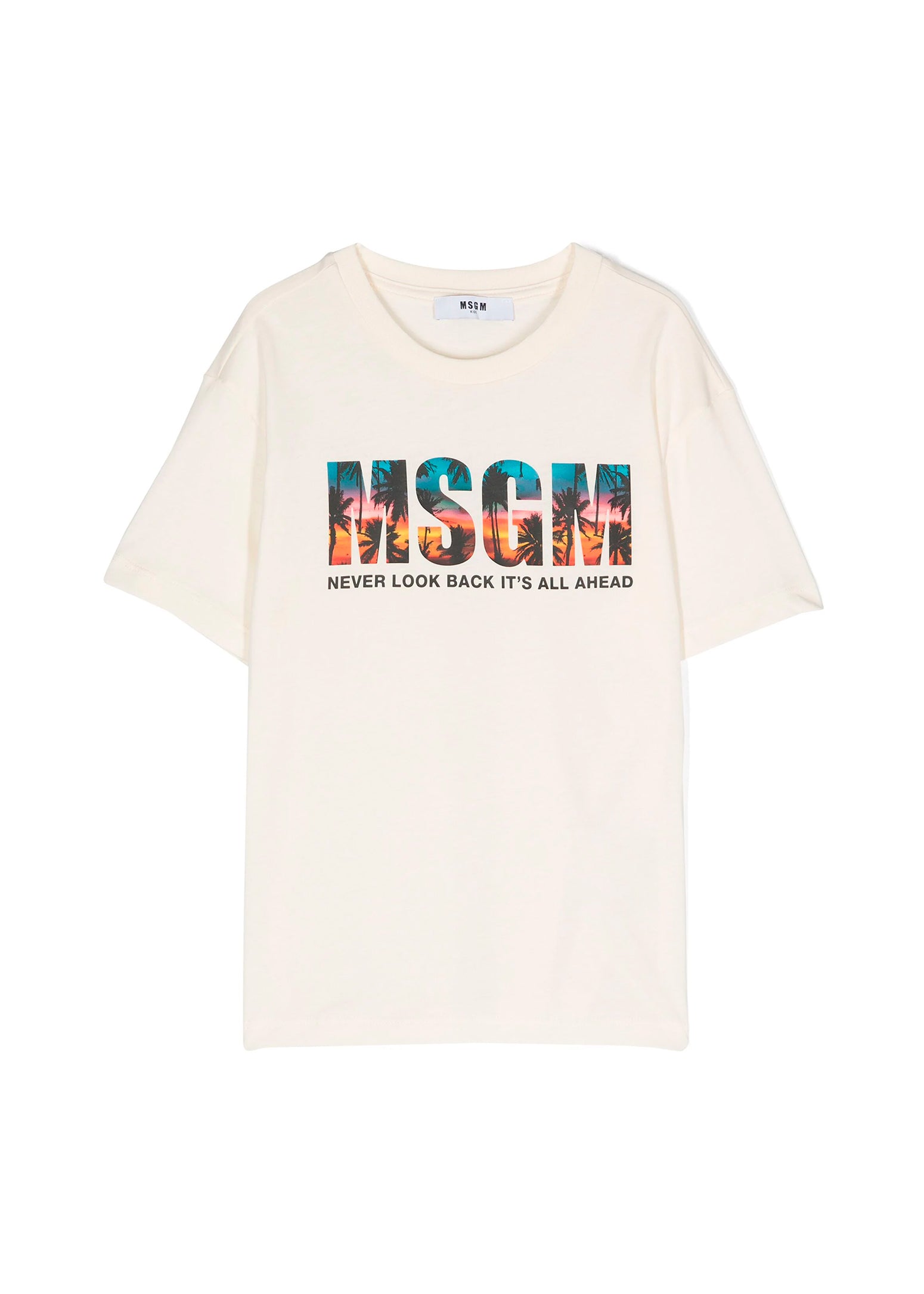 MSGM Kids T-Shirt Crema con Stampa Logo Multicolor per Bambini