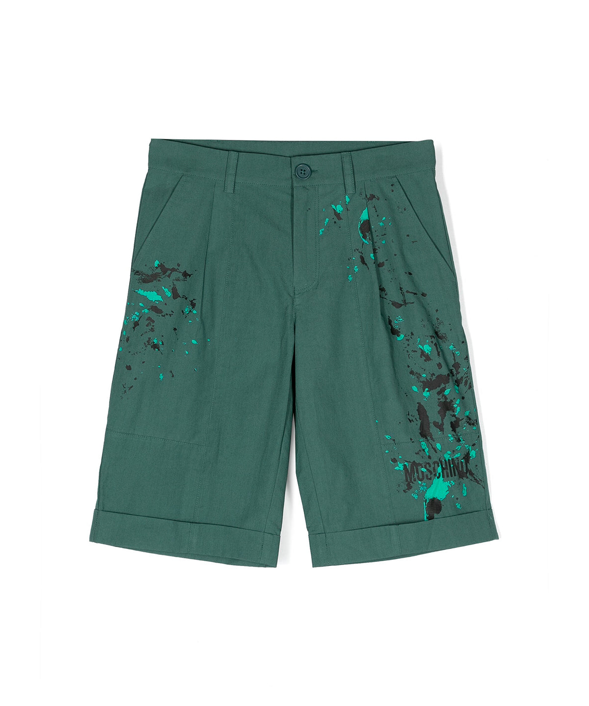 Moschino Kids Bermuda Verde con Stampa Vernice per Bambini