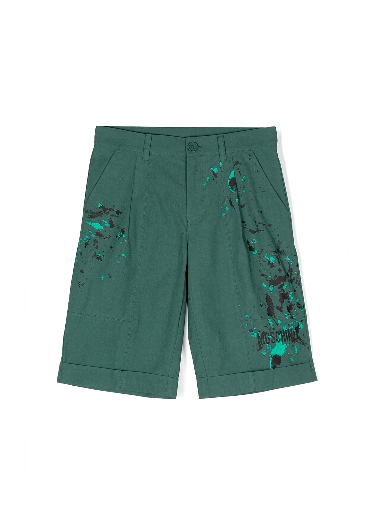 Moschino Kids Bermuda Verde con Stampa Vernice per Bambini