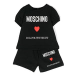 Moschino Kids Set T-Shirt e Short Nero con Cuore per Neonate