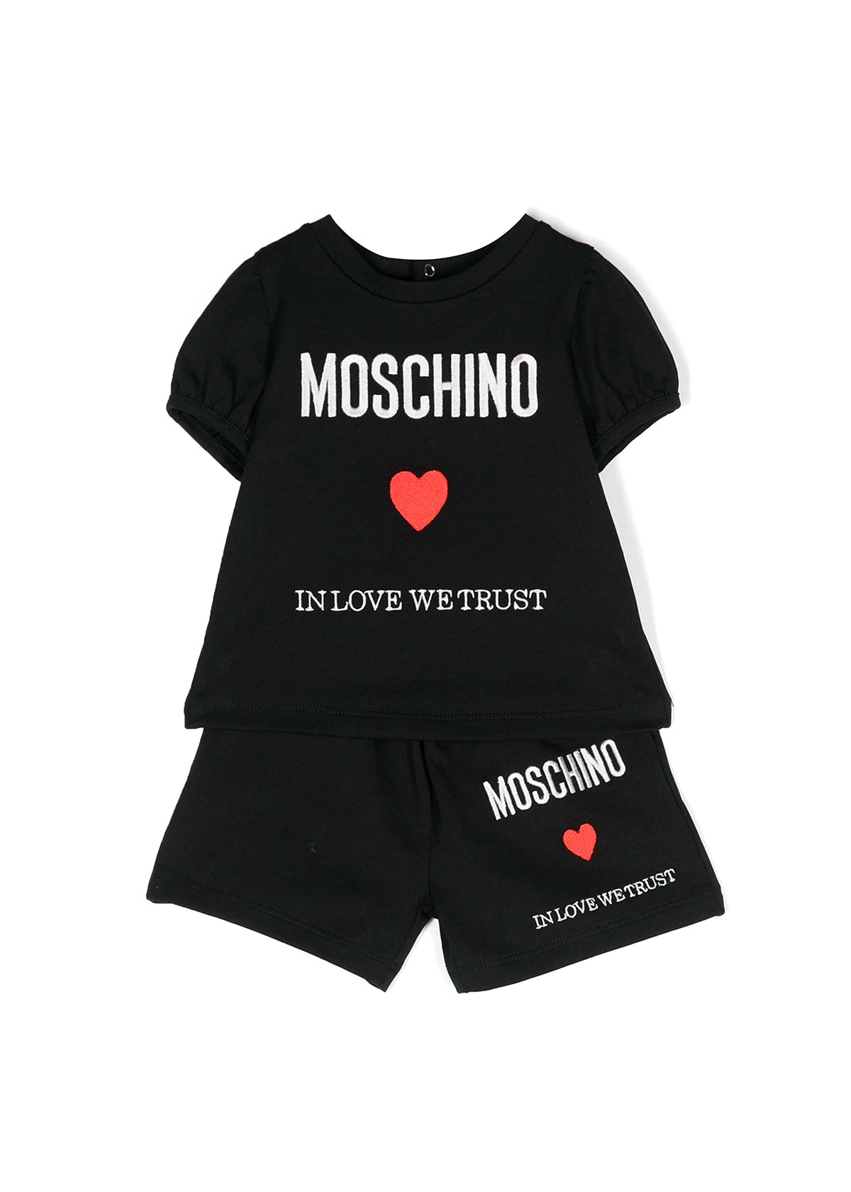 Moschino Kids Set T-Shirt e Short Nero con Cuore per Neonate