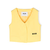 Msgm Kids Gilet Giallo con Stampa Logo per Bambine