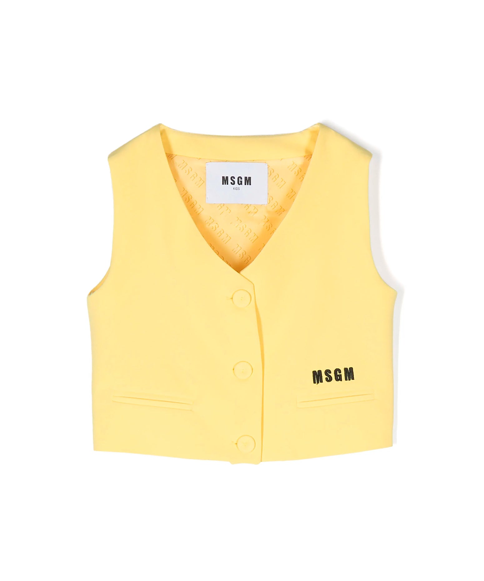 Msgm Kids Gilet Giallo con Stampa Logo per Bambine