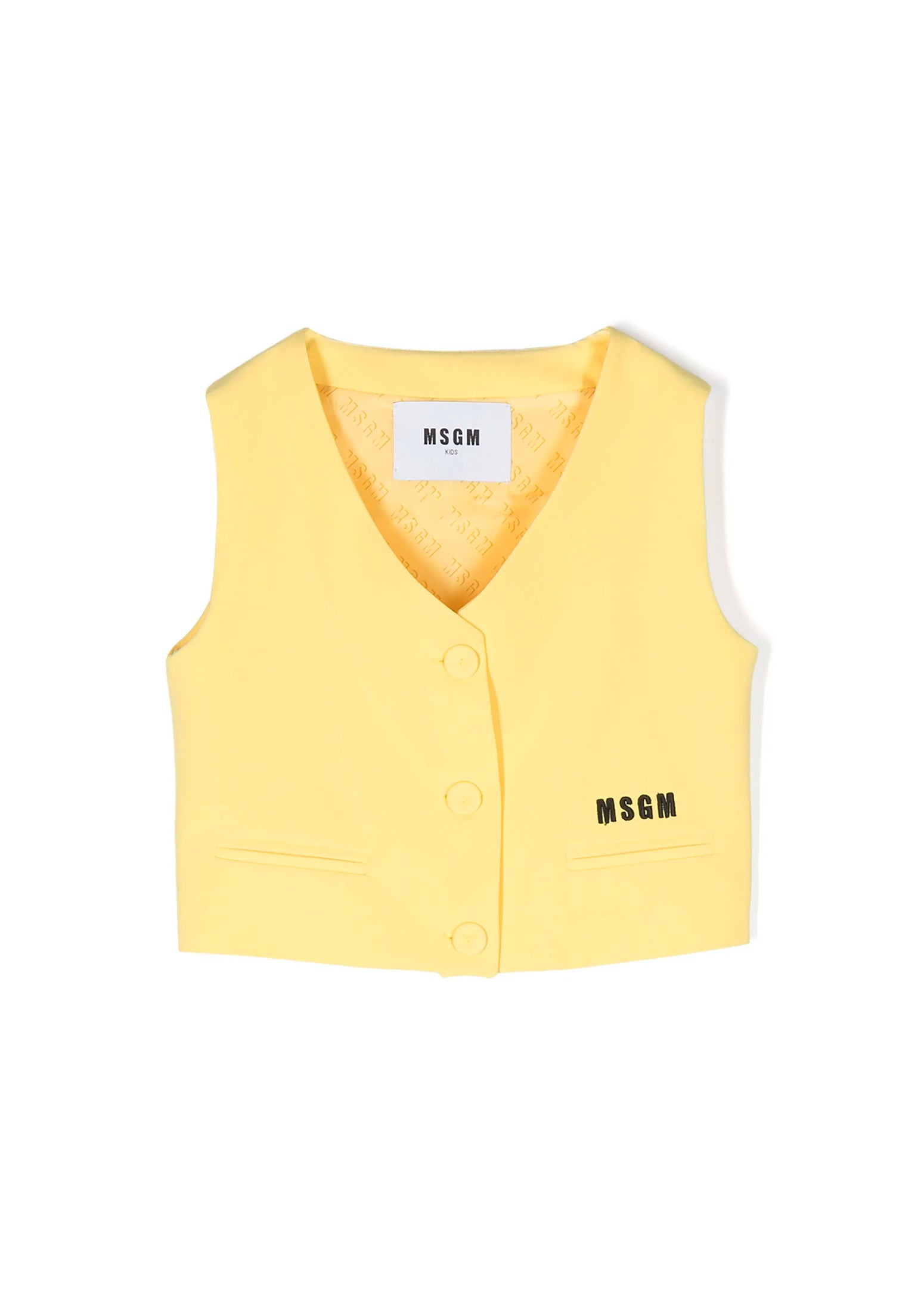 Msgm Kids Gilet Giallo con Stampa Logo per Bambine