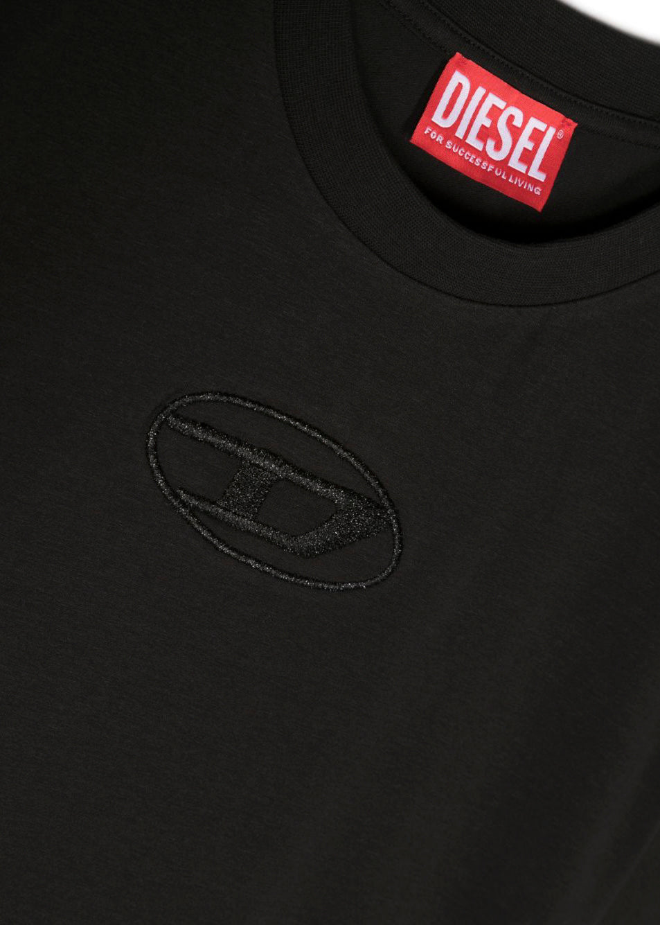 Diesel Kids T-Shirt Nera con Logo Oval 'D' Ricamato