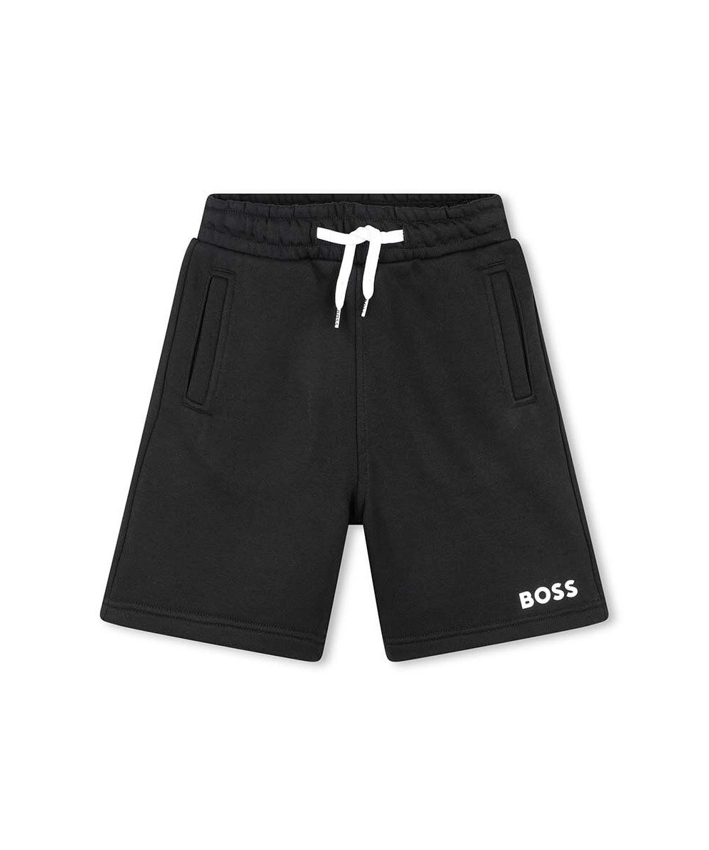 Boss Kids Short Nero con Stampa Logo per Bambini