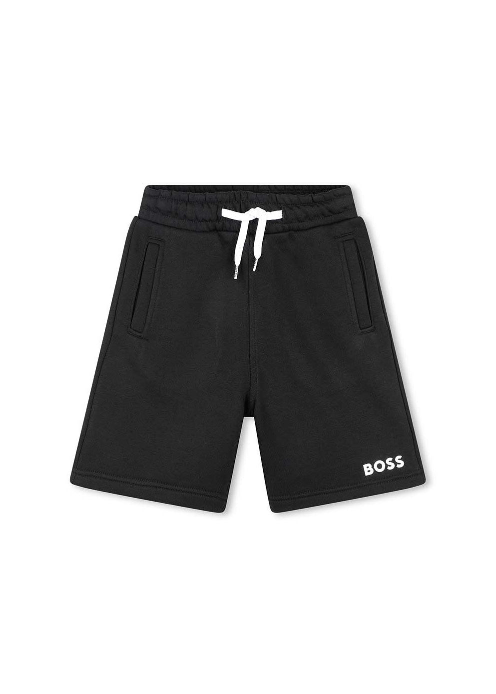 Boss Kids Short Nero con Stampa Logo per Bambini