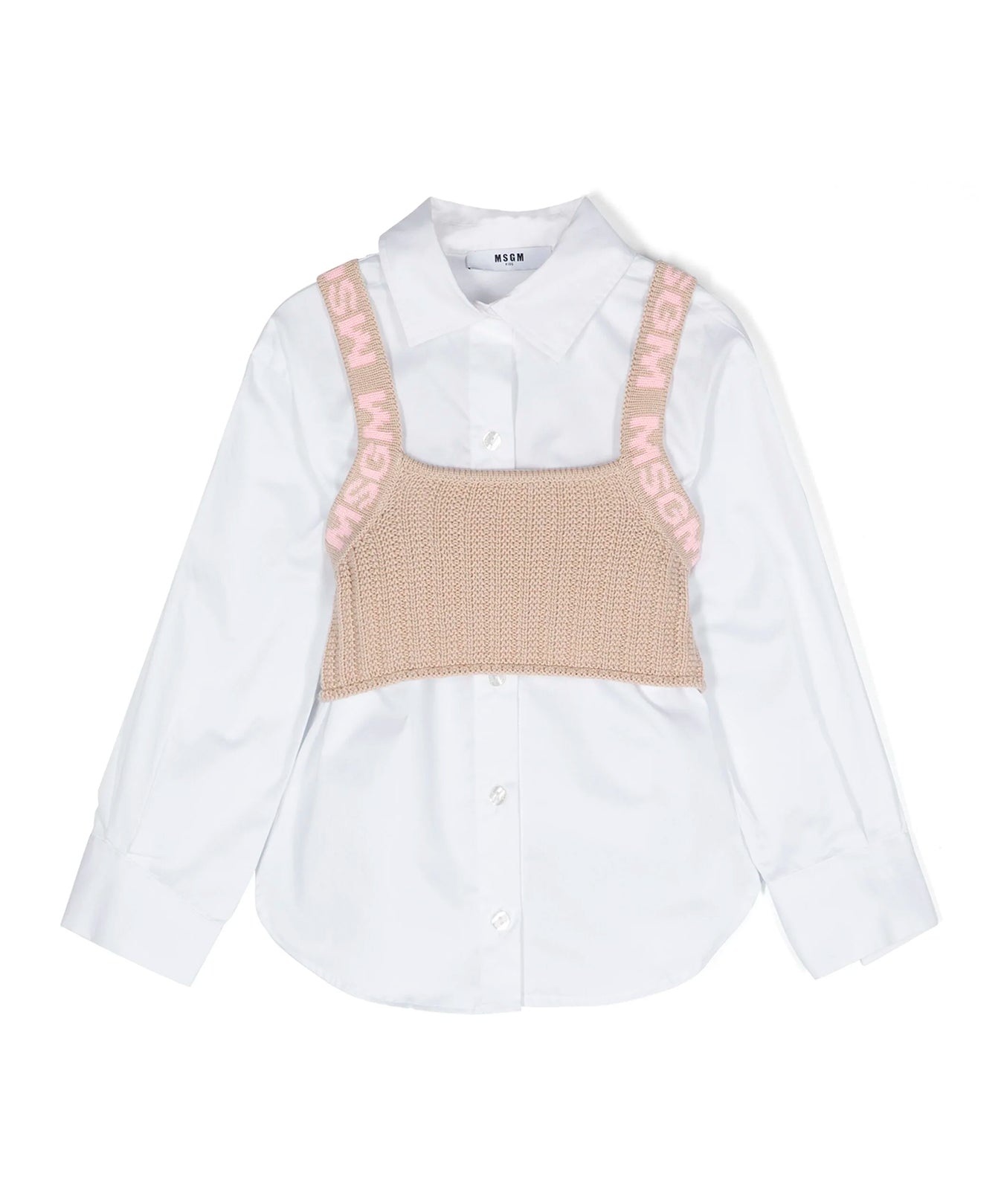 Msgm Kids Camicia Bianca con Top in Maglia per Bambine