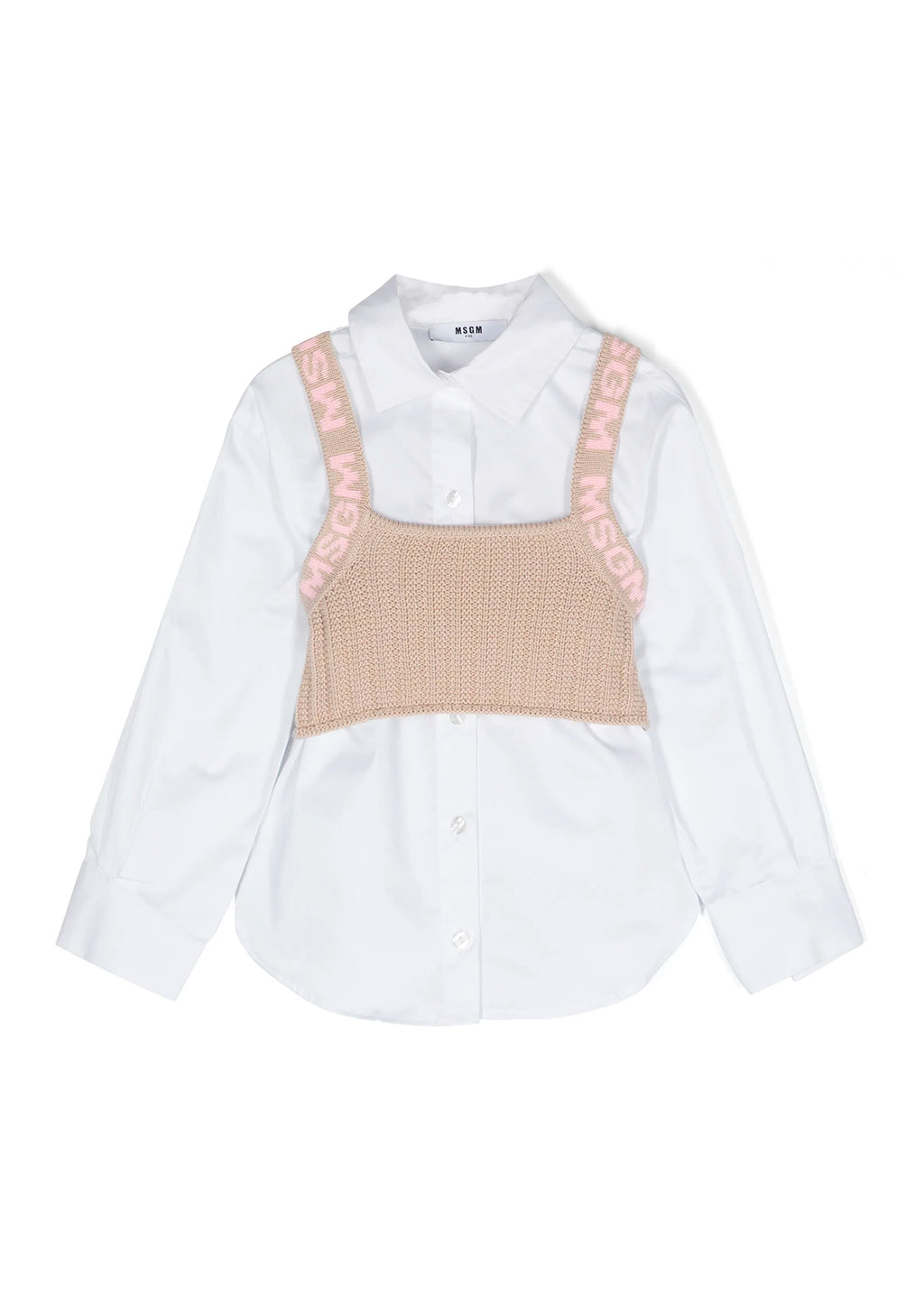 Msgm Kids Camicia Bianca con Top in Maglia per Bambine
