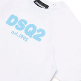 Dsquared2 Kids T-Shirt Bianca con Logo DSQ2 est.1995 e Ruches per Neonate