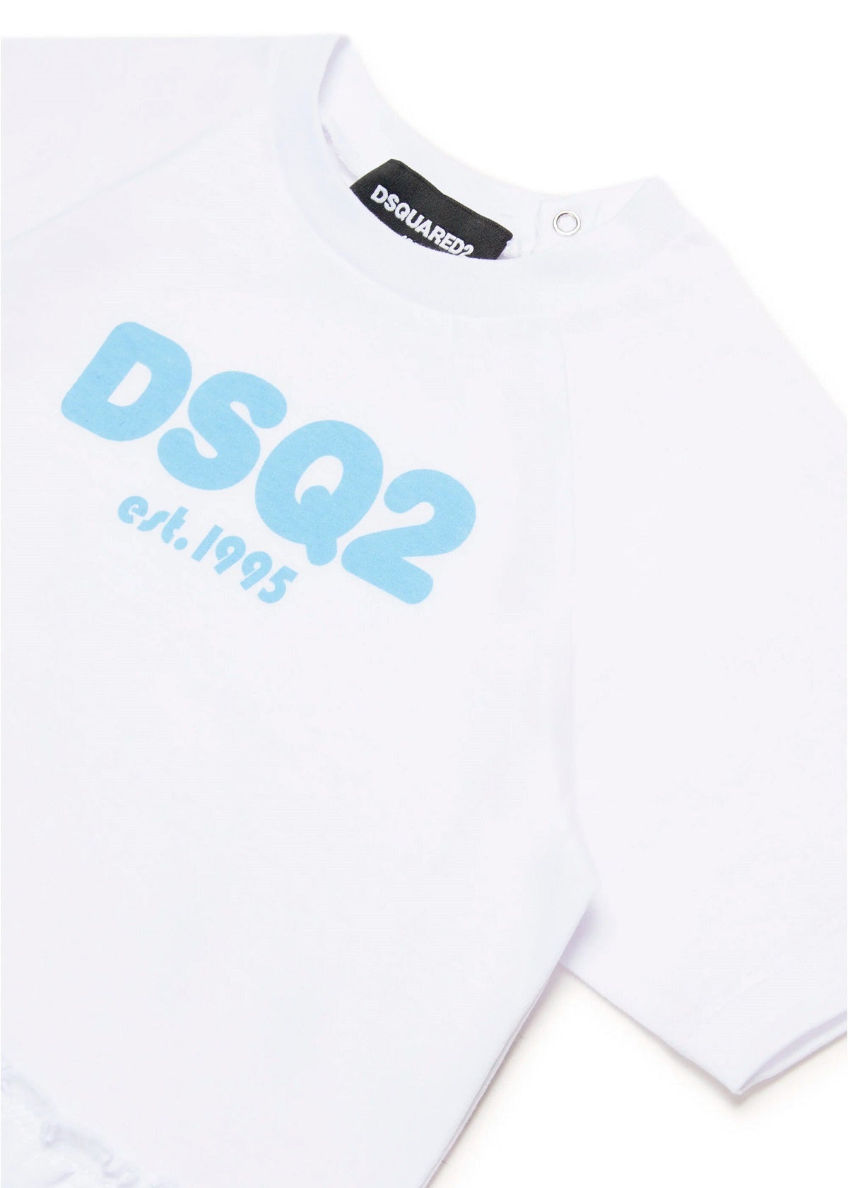 Dsquared2 Kids T-Shirt Bianca con Logo DSQ2 est.1995 e Ruches per Neonate