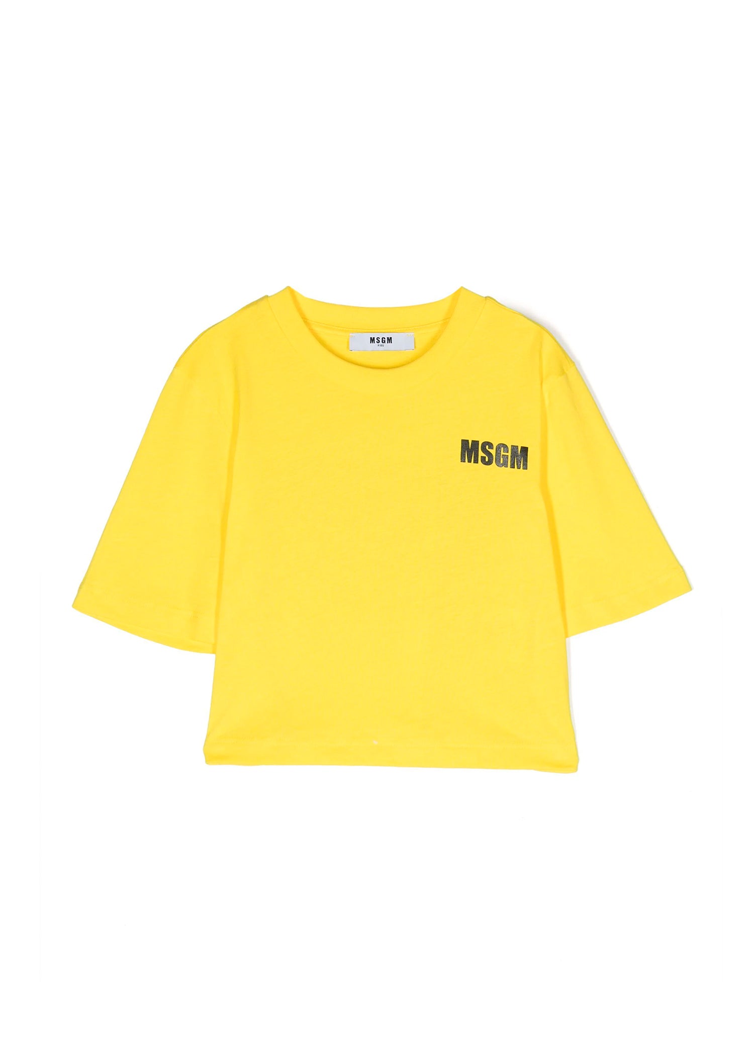 Msgm Kids T-Shirt Crop Gialla con stampa