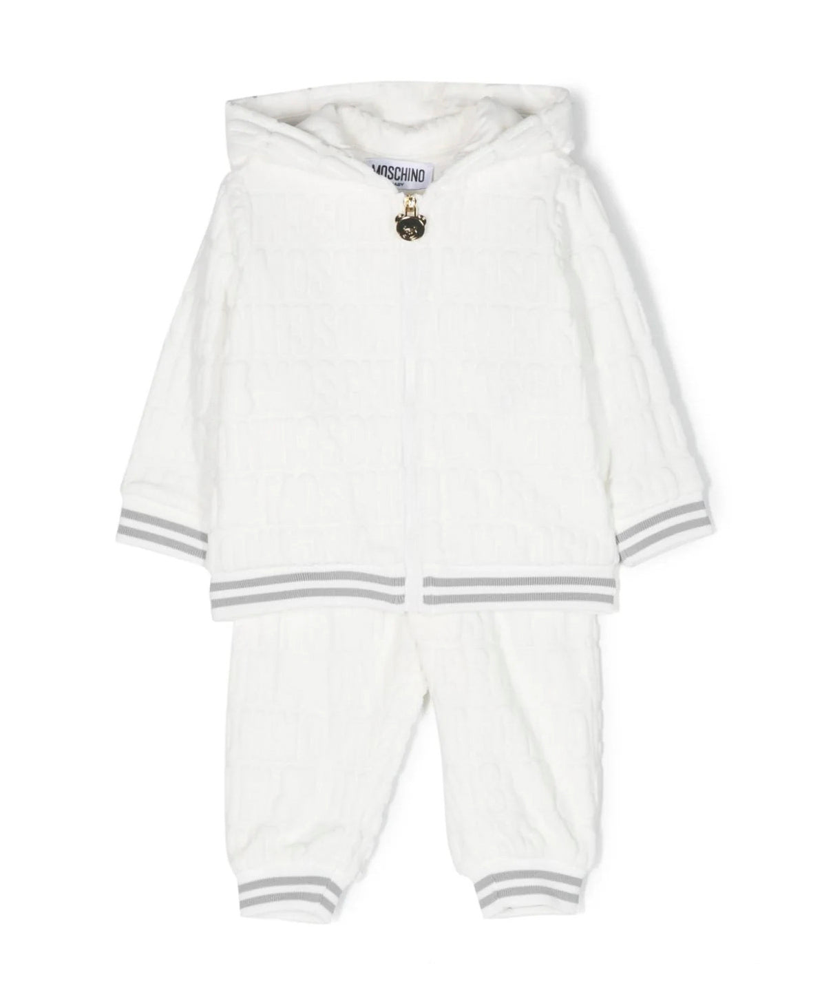 Tuta Bianca con Logo Goffrato Moschino Kids: Stile e Comfort per le Piccole Avventuriere