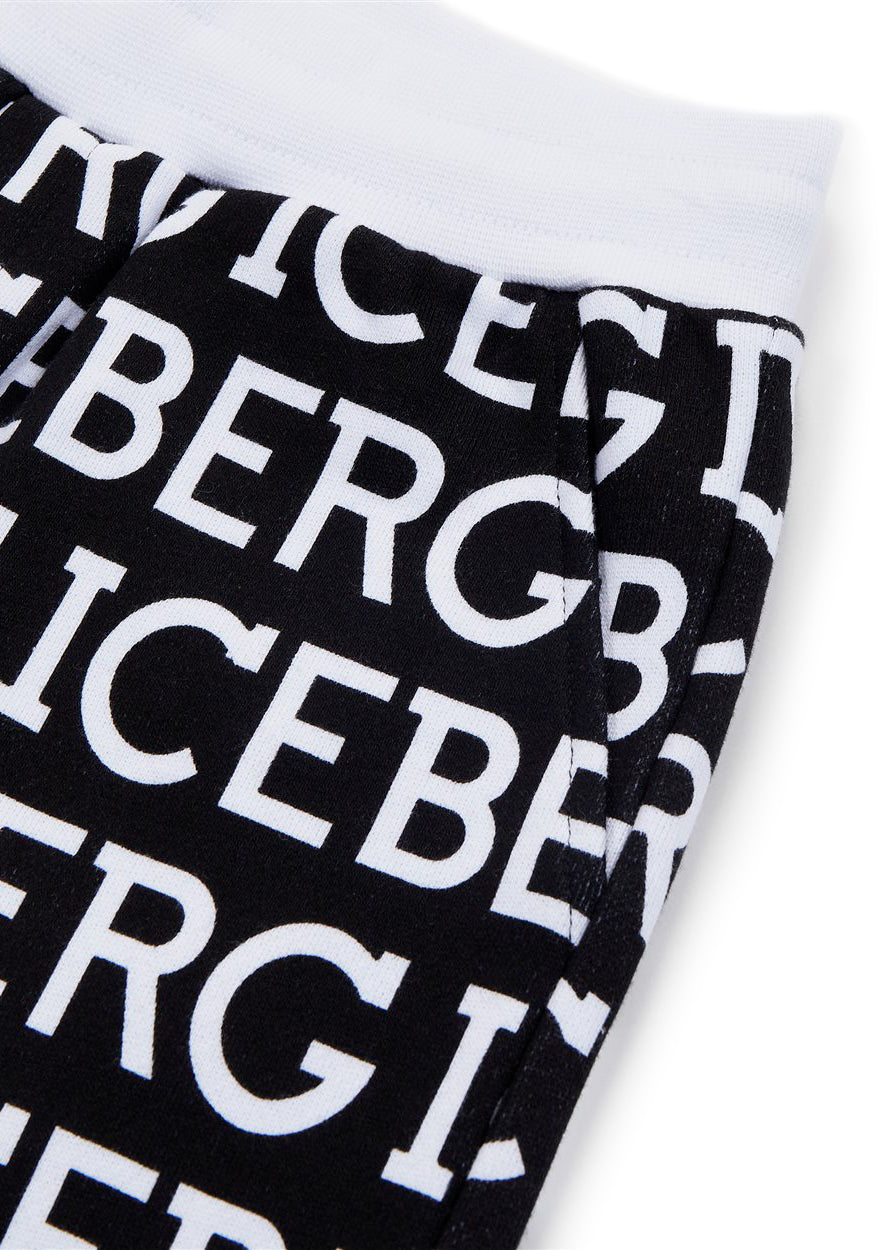 Iceberg Kids Bermuda in Felpa Nero con Logo All-over per Bambini