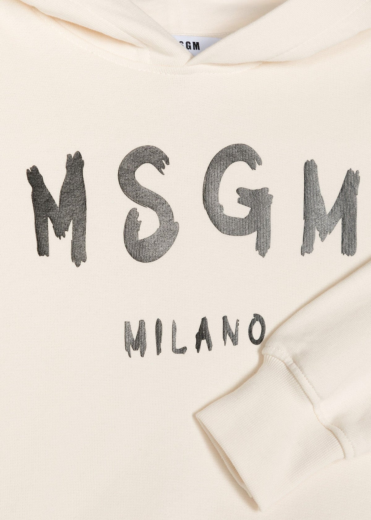 Msgm Kids Felpa con Cappuccio Crema con Stampa Logo Basic