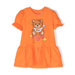 Moschino Kids Abito Arancione con Stampa Teddy Bear per Neonate