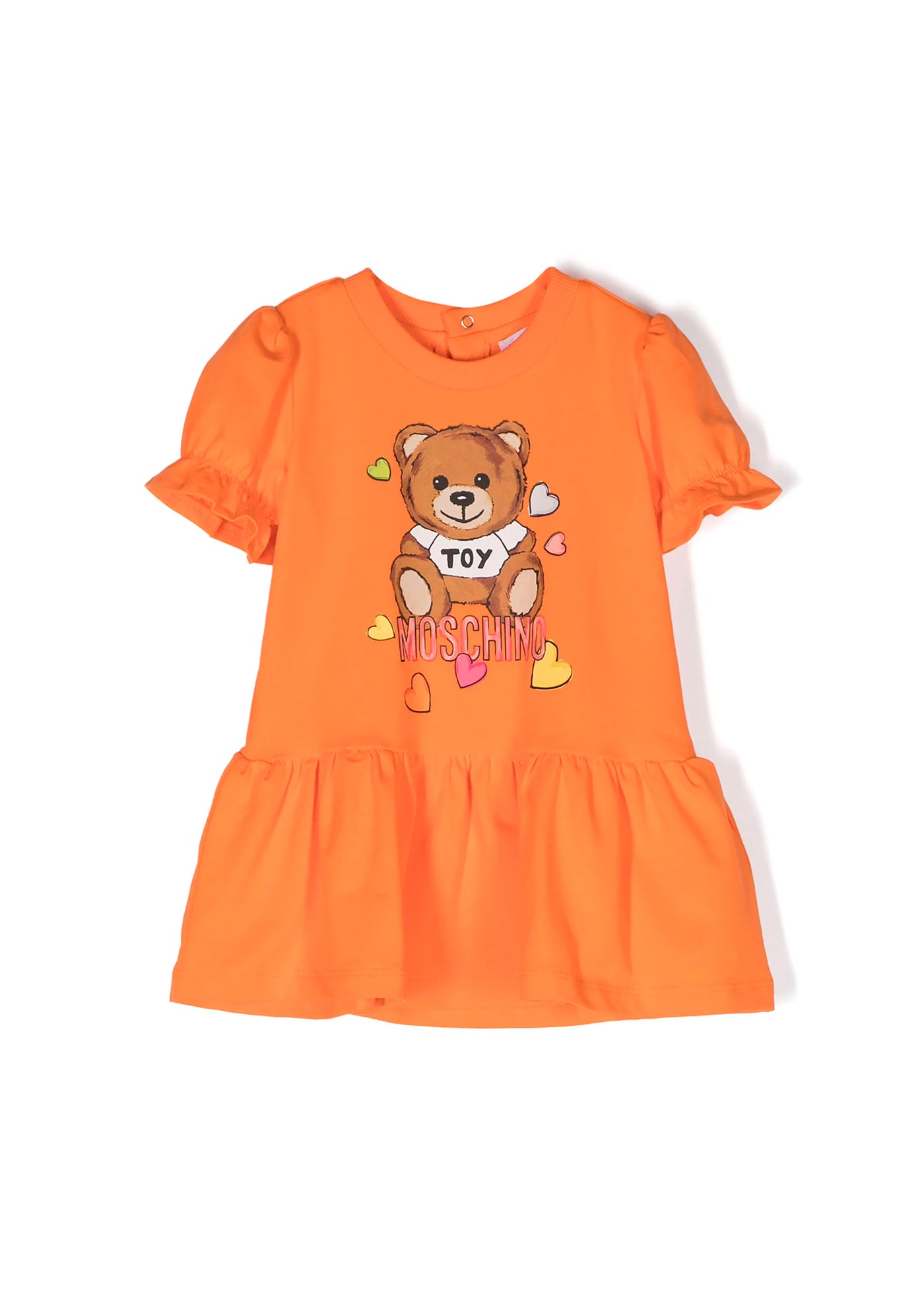 Moschino Kids Abito Arancione con Stampa Teddy Bear per Neonate