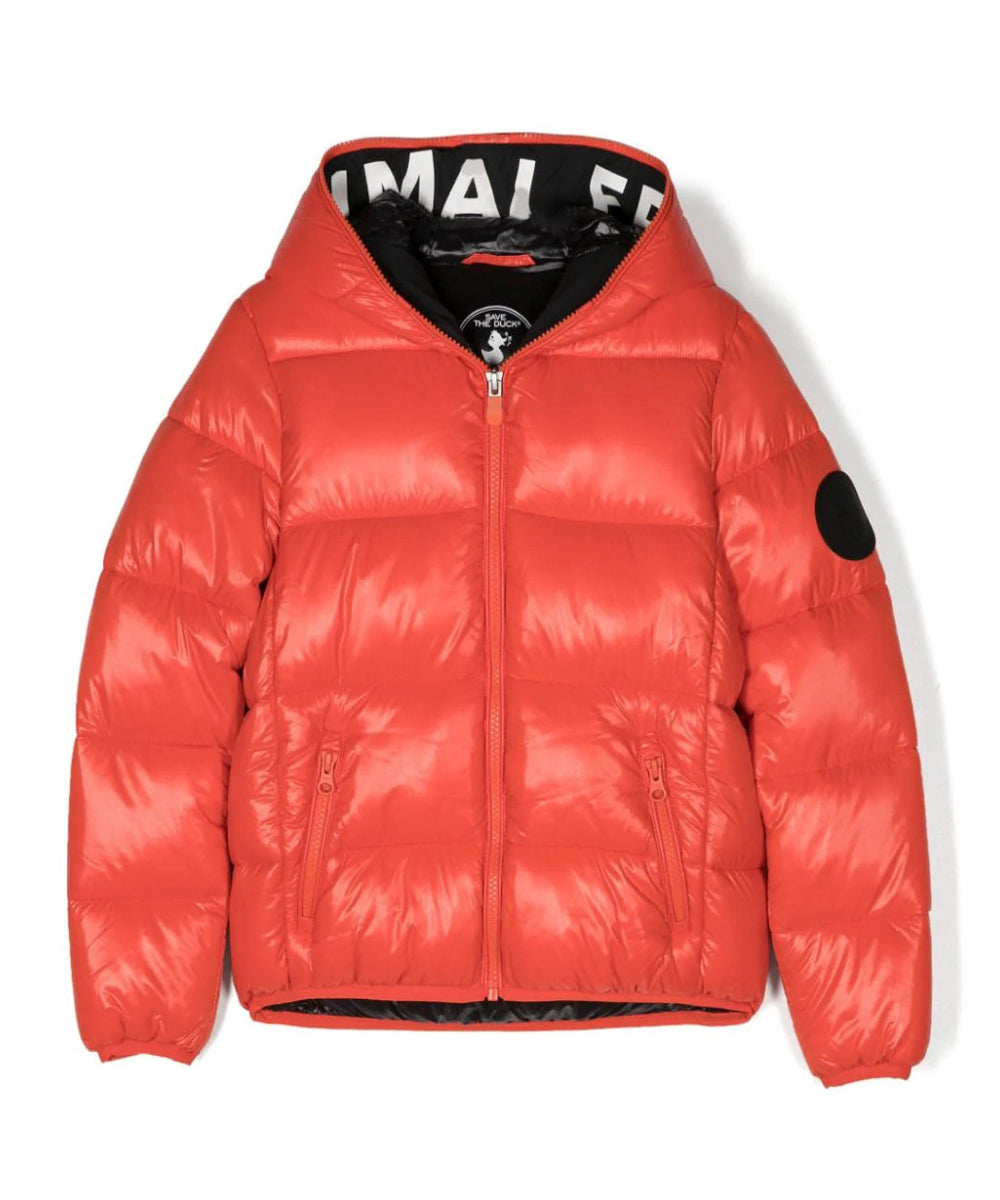 Piumino con Cappuccio SAVE THE DUCK per Bambini: Stile Imbottito e Logo Distintivo in Rosso
