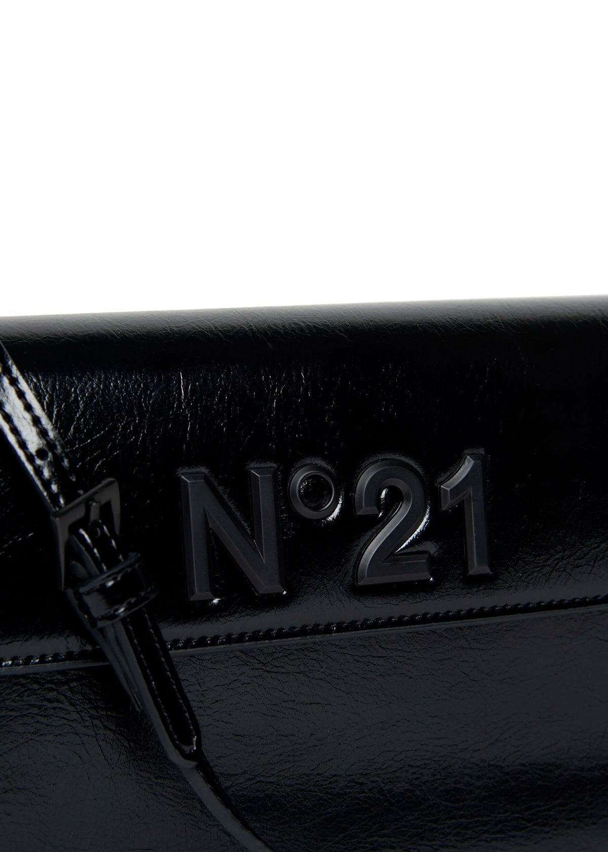 N°21 Kids Borsa a Spalla Nera con Placca Logo in Finta Pelle