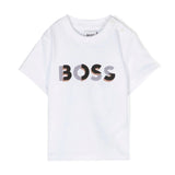 Boss Kids T-Shirt Bianca con Stampa Logo per Neonati
