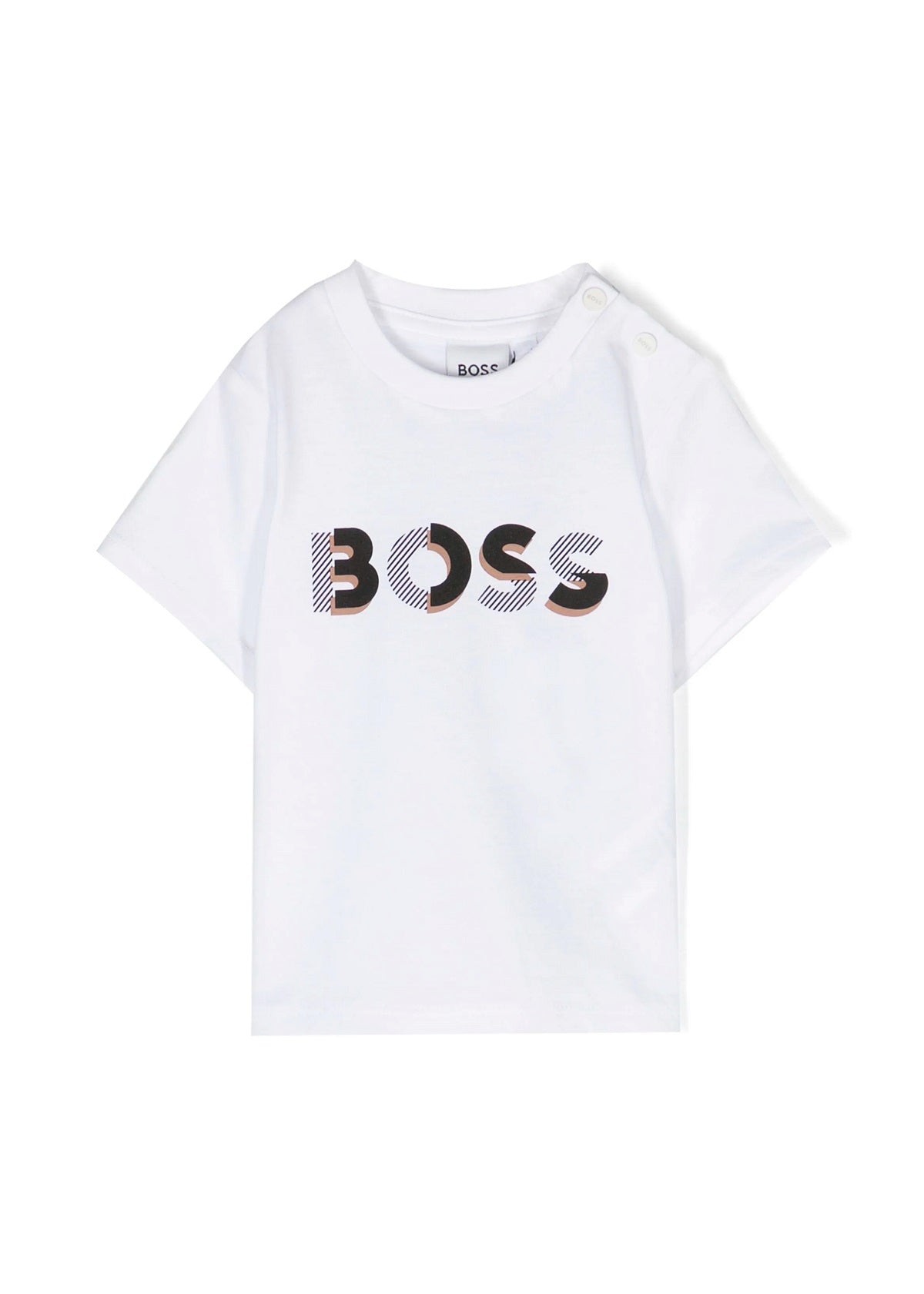 Boss Kids T-Shirt Bianca con Stampa Logo per Neonati