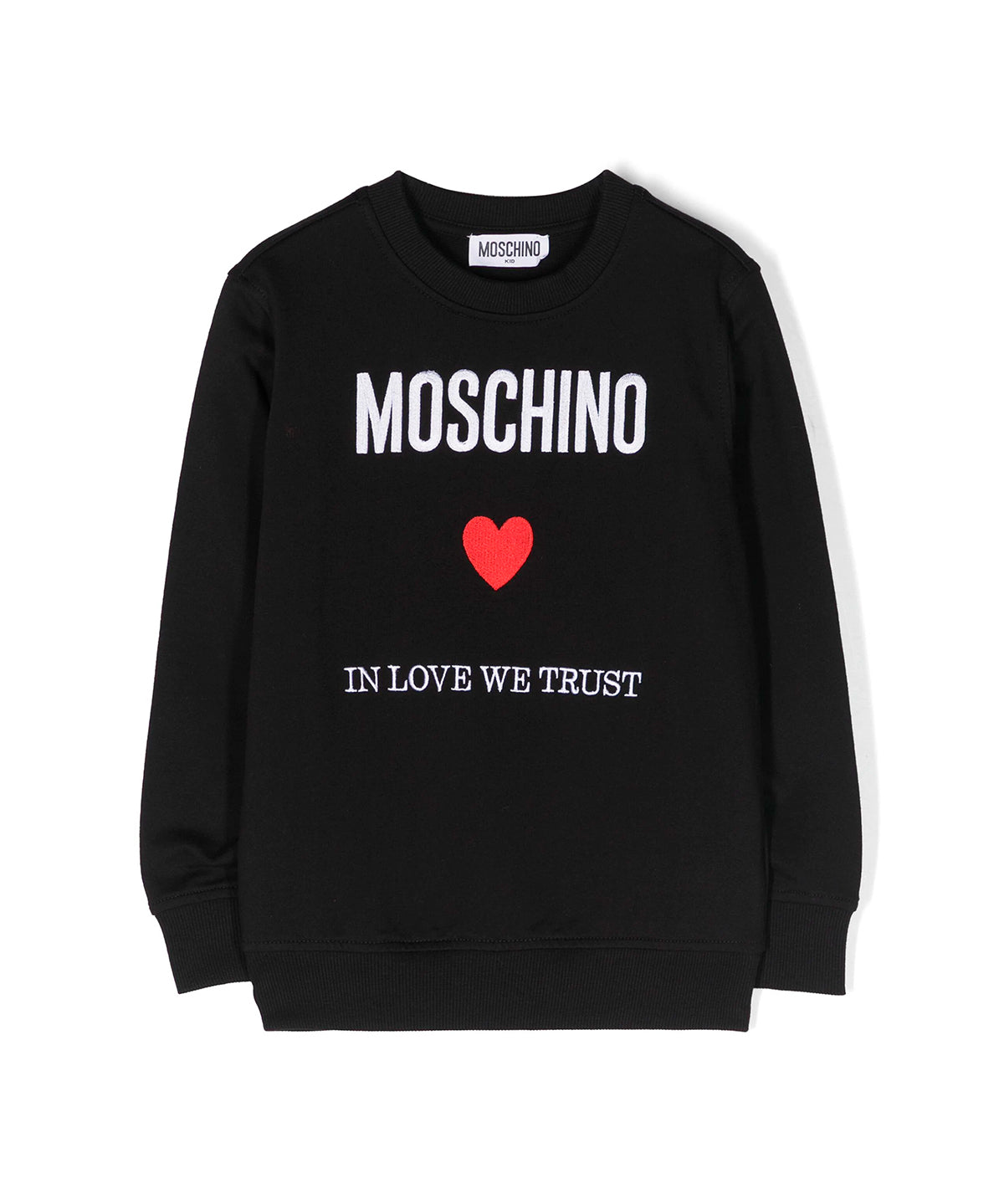 Moschino Kids Felpa Girocollo Nera con Ricamo Cuore per Bambine