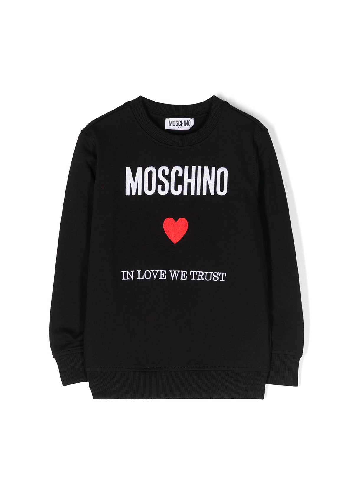 Moschino Kids Felpa Girocollo Nera con Ricamo Cuore per Bambine