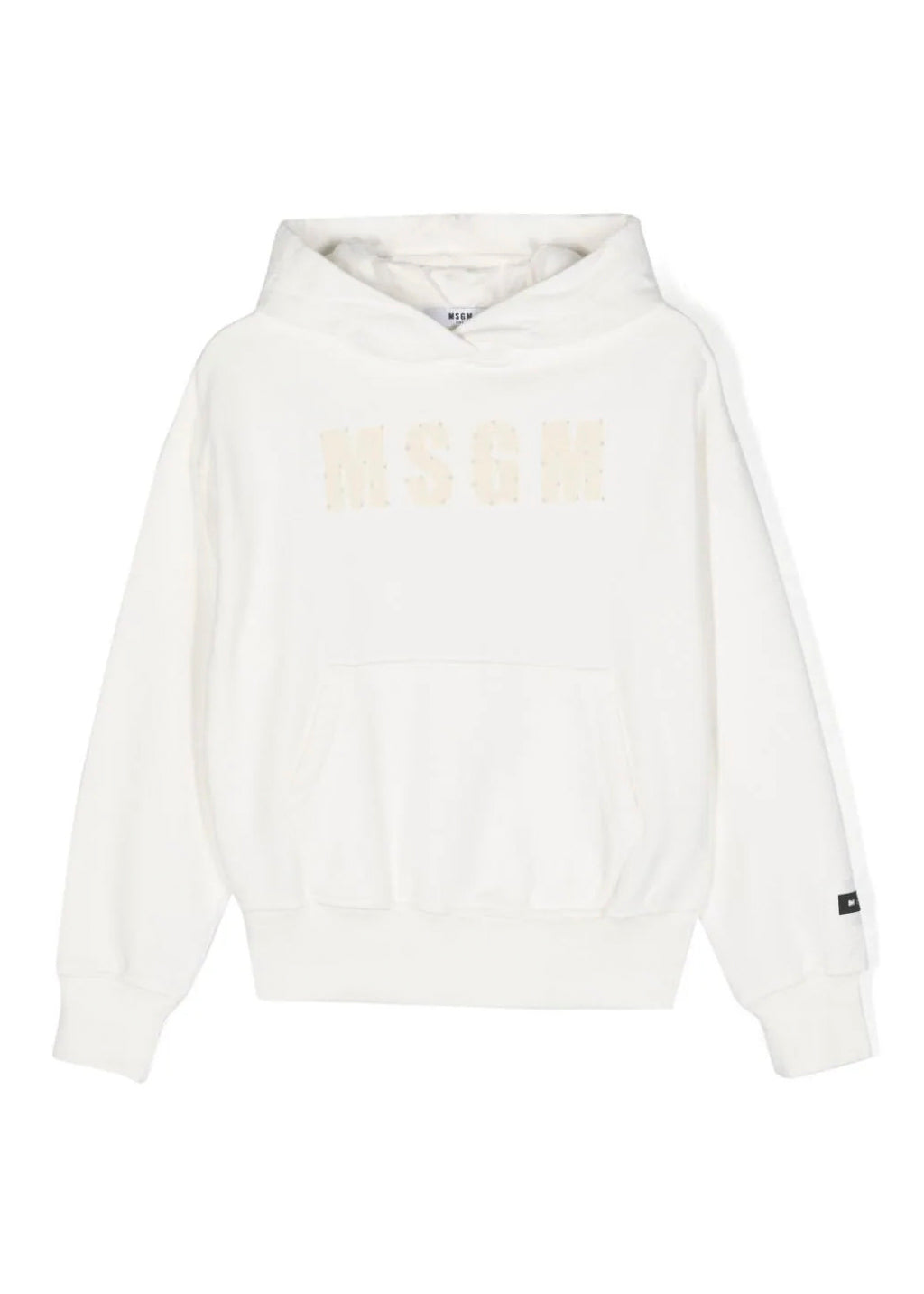 Felpa con Cappuccio MSGM Kids Bianco Crema | Effetto Vissuto | Stampa Logo Frontale | Tasca Marsupio