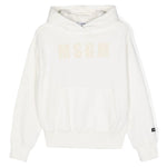 Felpa con Cappuccio MSGM Kids Bianco Crema | Effetto Vissuto | Stampa Logo Frontale | Tasca Marsupio