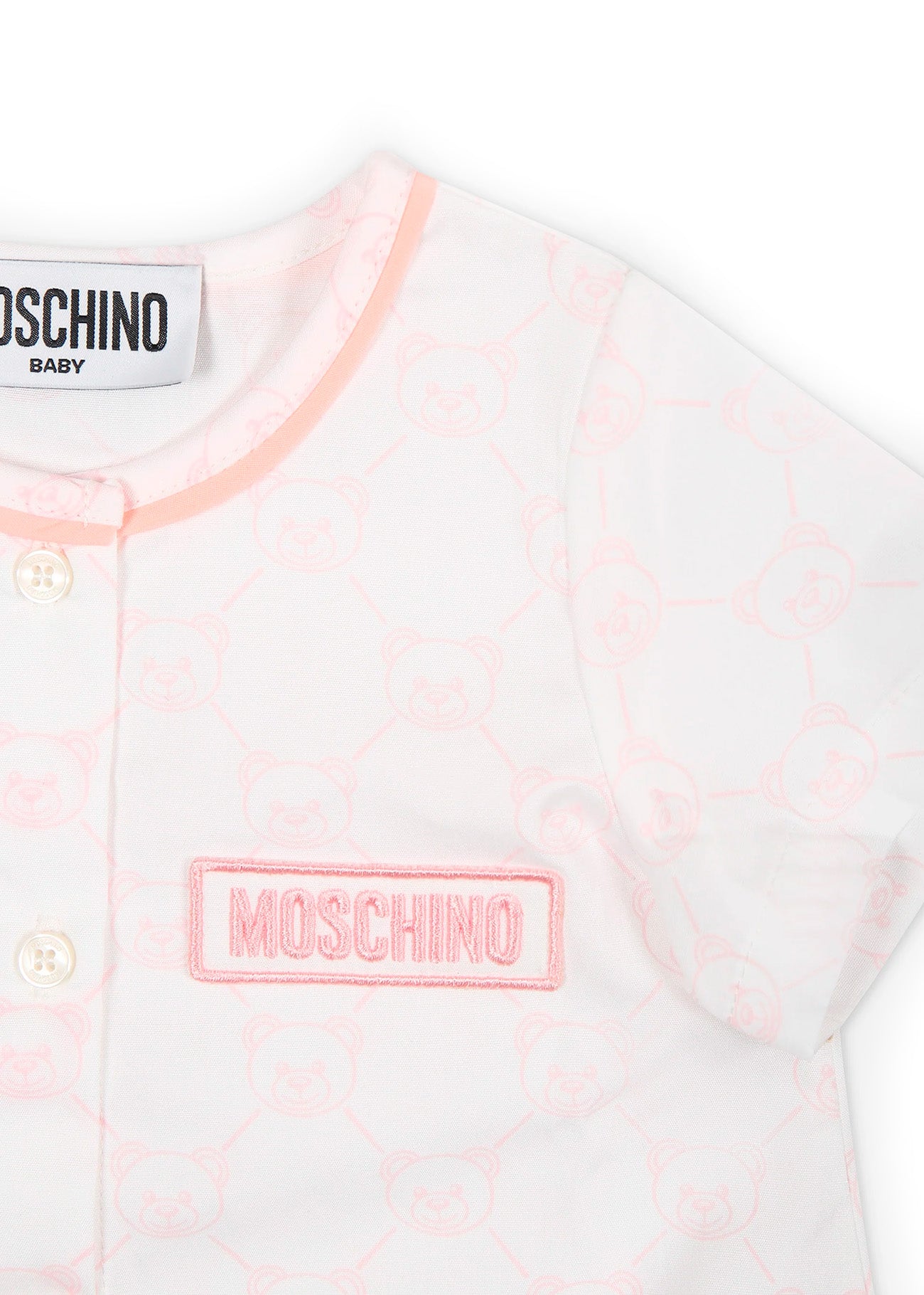 Moschino Kids Pagliaccetto Toy Quilted Bianco/Rosa con Stampa All-over