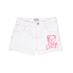 Moschino Kids Short di Jeans Bianco con Stampa Teddy Bear