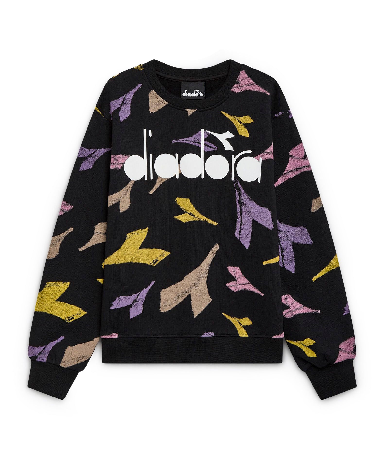 Felpa Nera Diadora per Bambini con Logo Multicolor Stampato All Over