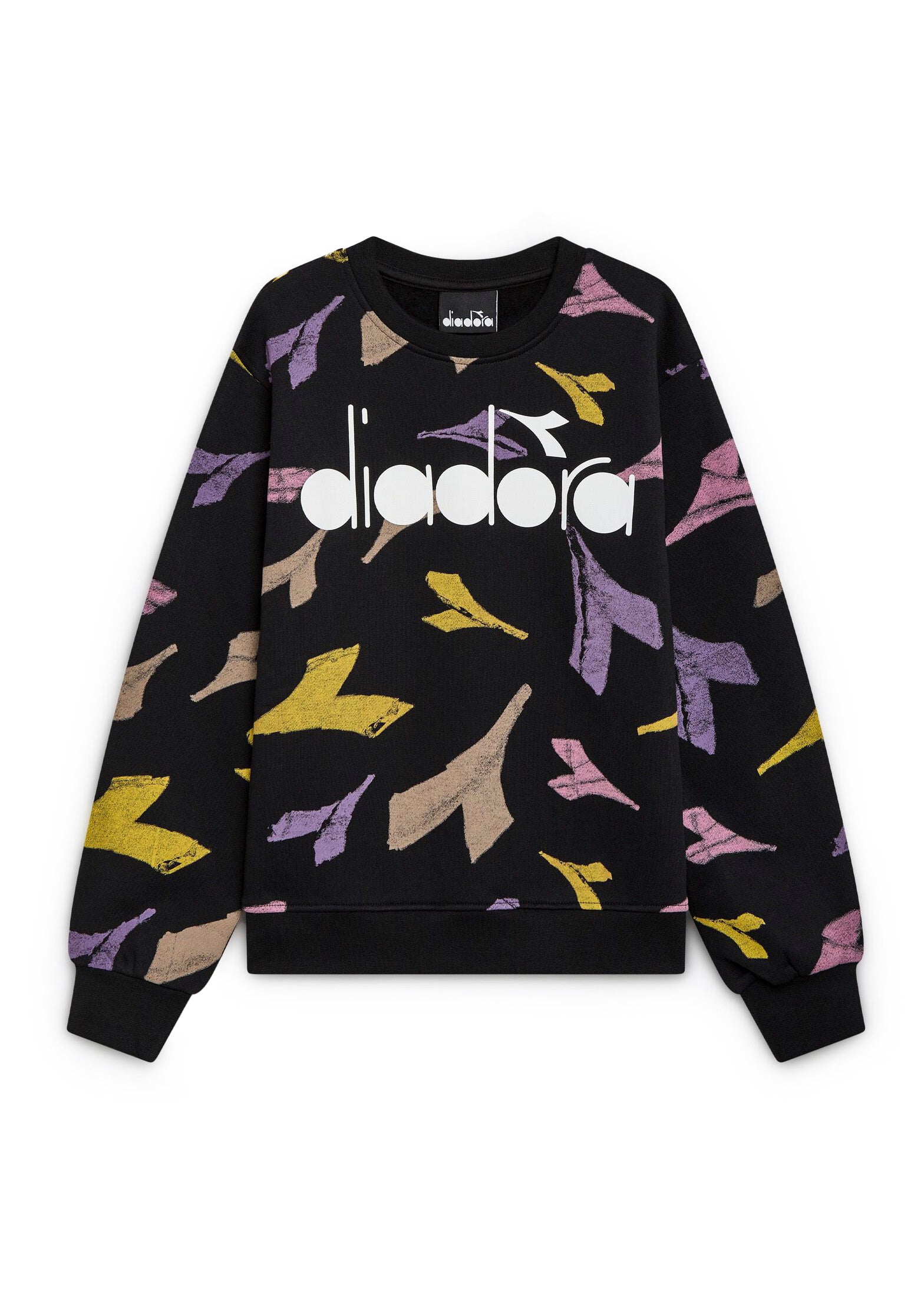 Felpa Nera Diadora per Bambini con Logo Multicolor Stampato All Over