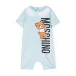 Moschino Kids Pagliaccetto Celeste con Stampa Teddy Bear