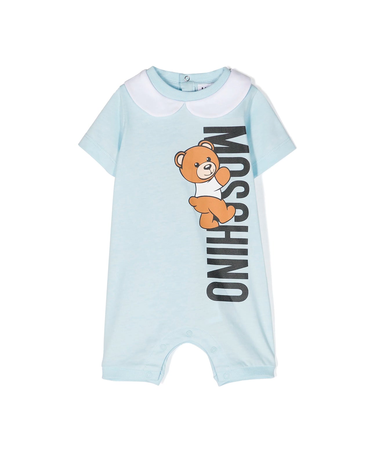 Moschino Kids Pagliaccetto Celeste con Stampa Teddy Bear