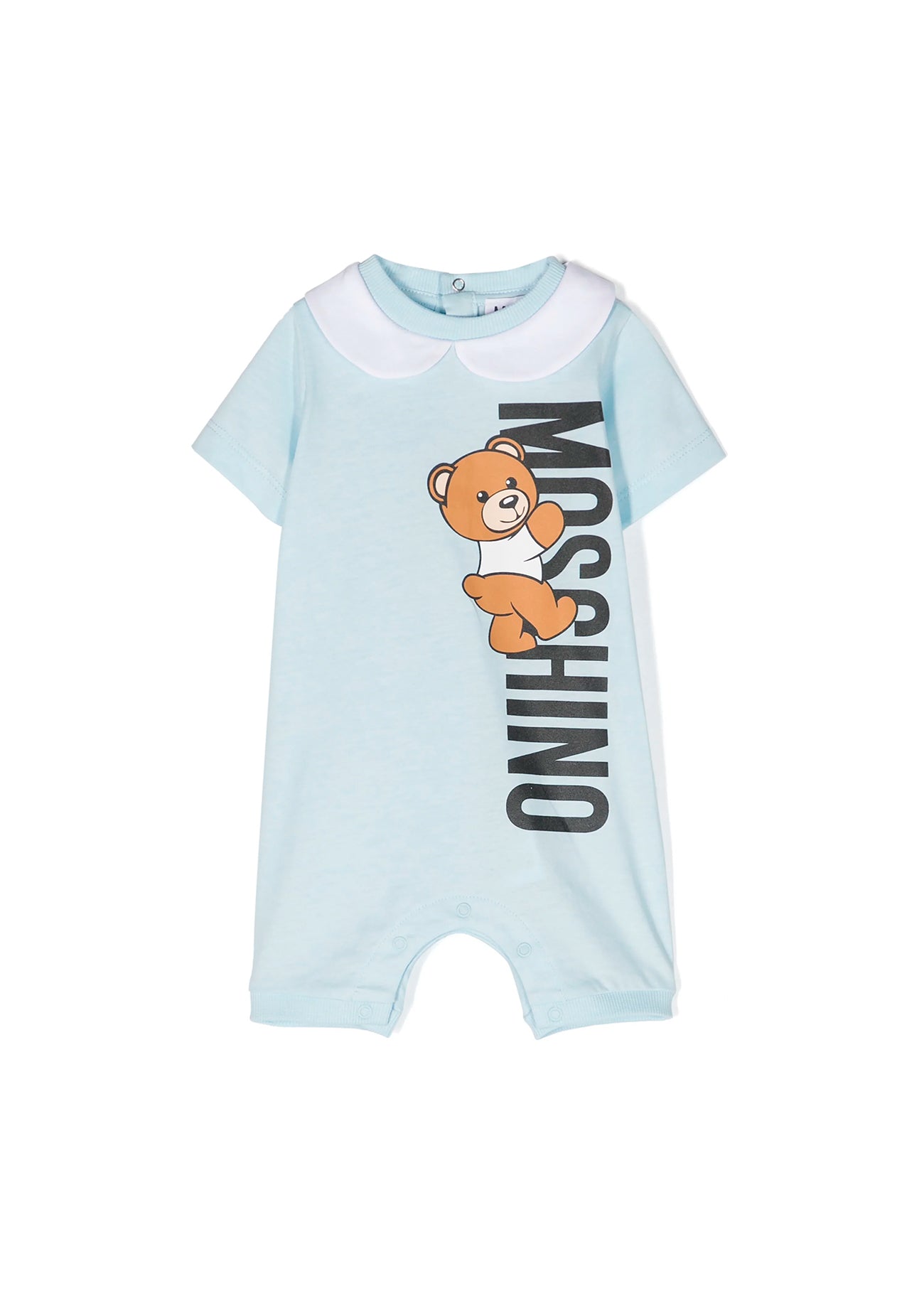 Moschino Kids Pagliaccetto Celeste con Stampa Teddy Bear