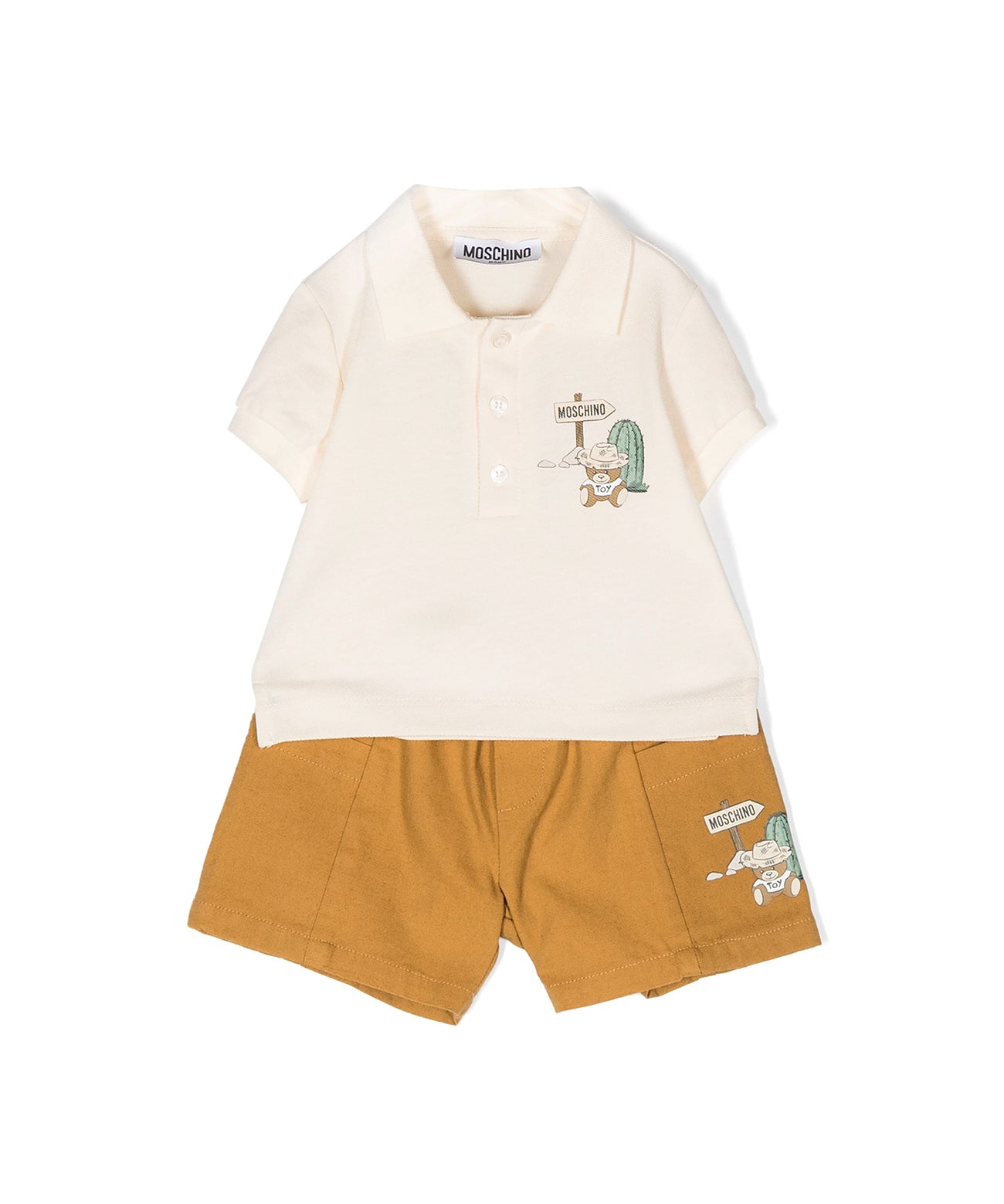 Moschino Kids Completo Short e Polo Teddy Bear Cactus