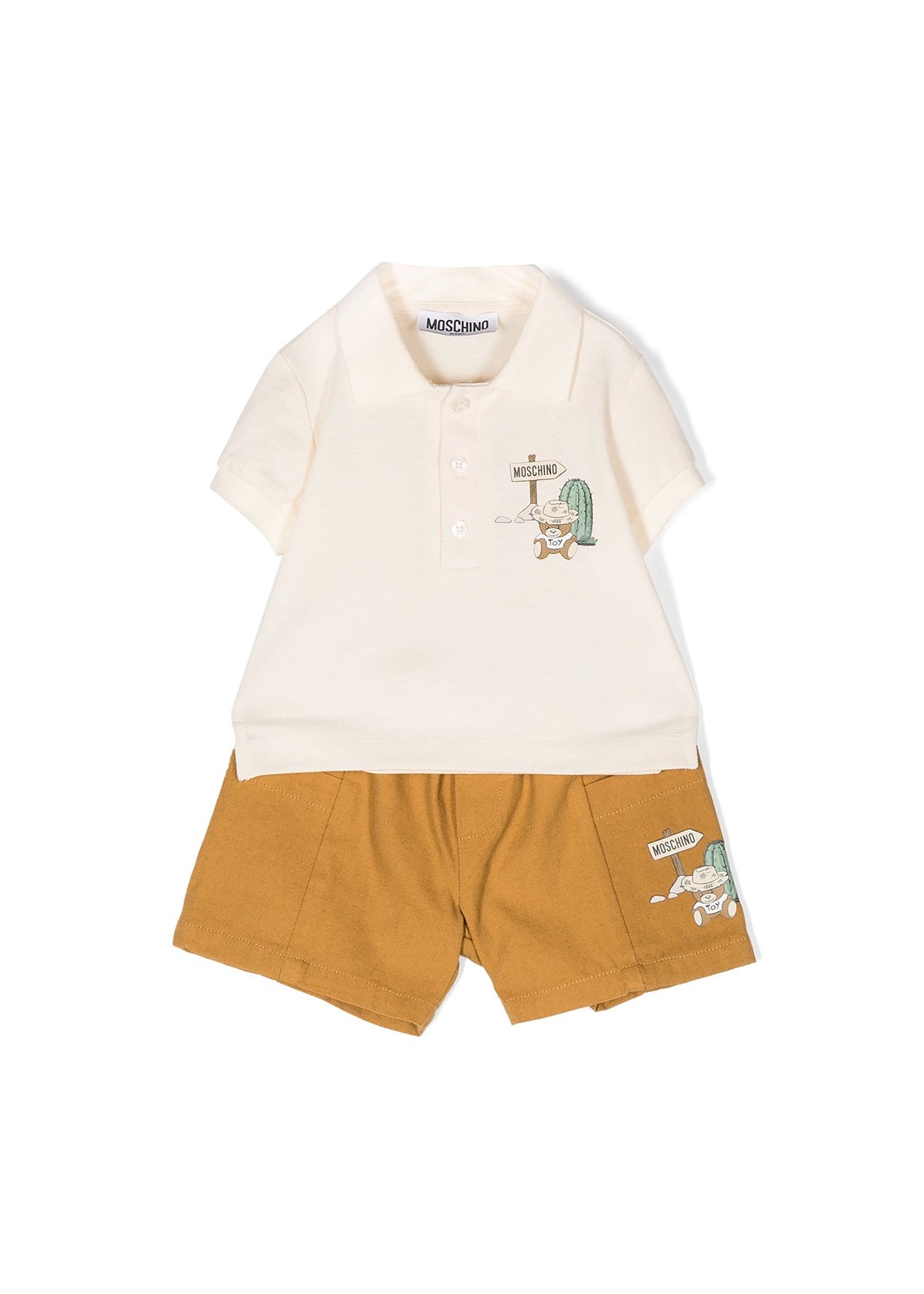 Moschino Kids Completo Short e Polo Teddy Bear Cactus